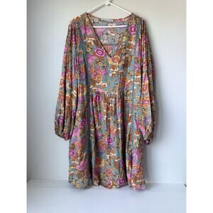 Rustty Dustty Dress Plus Size 2XL Floral Midi Romantic Boho Long Sleeve